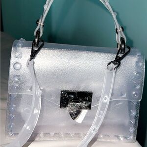 White Shoulder Bag with Silver Hardware and Stud Details